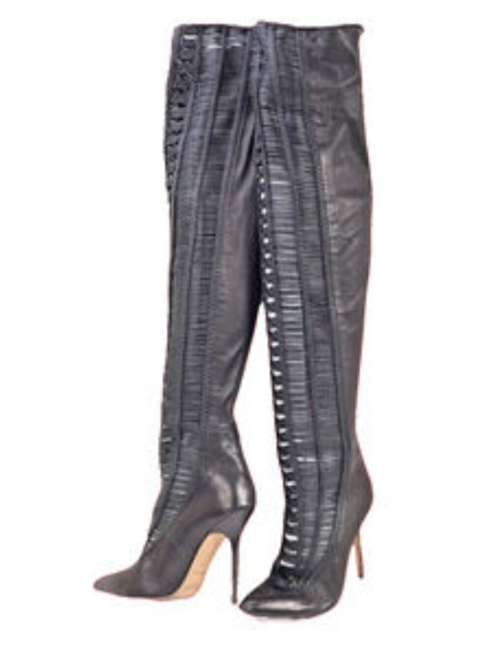 Jimmy Choo Black Leather Doma Thigh High Heel Cutout Boot